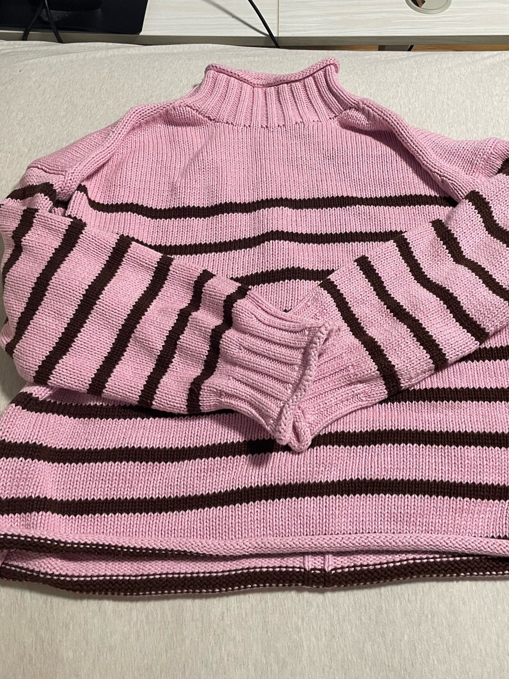 NWT J.Crew Women's 2025 Rollneck™ sweater in pink stripe Sz Small